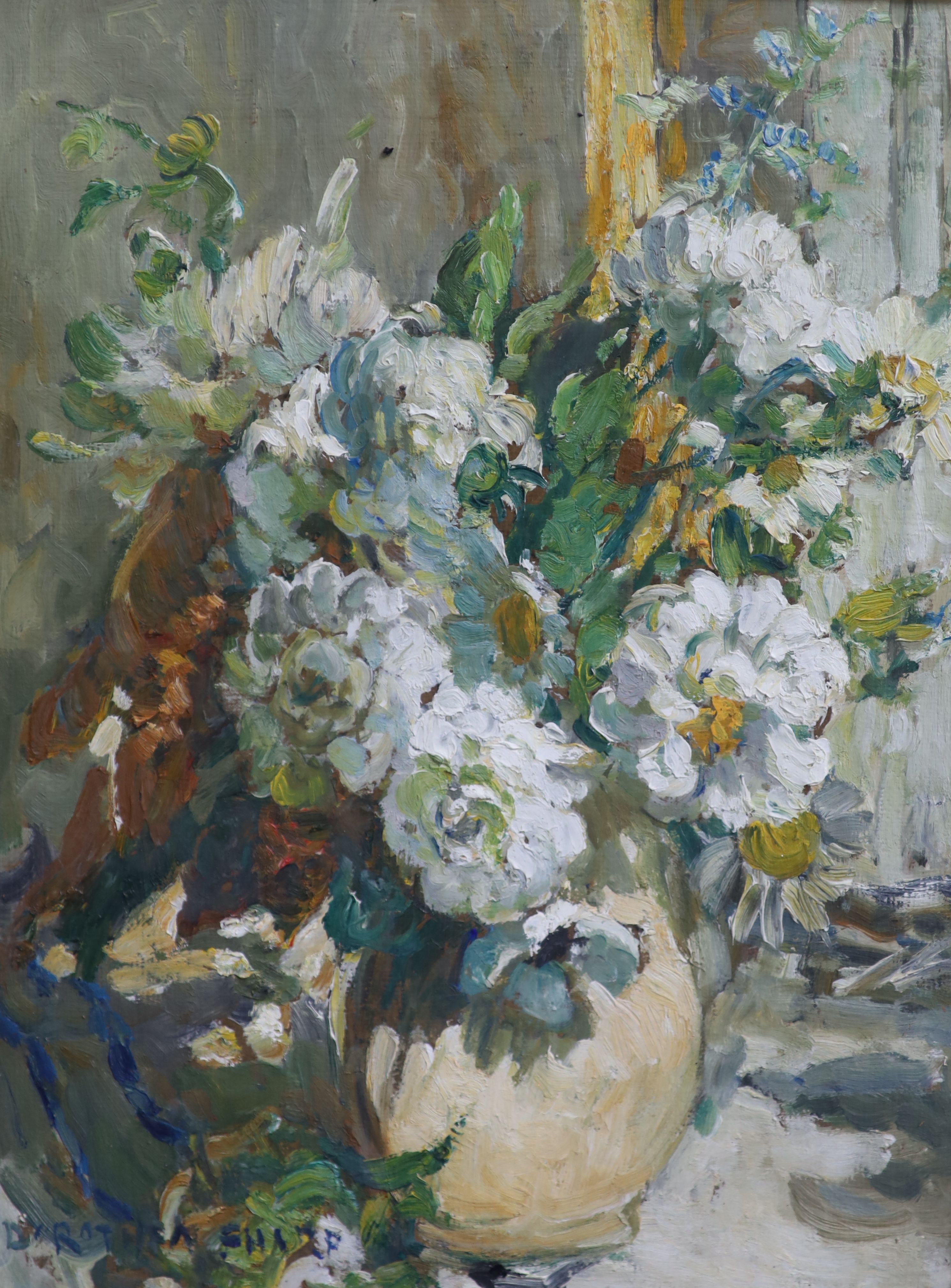 Dorothea Sharp, RBA, ROI (1874-1955), White Flowers, Oil on card, 45 x 33.5 cm.